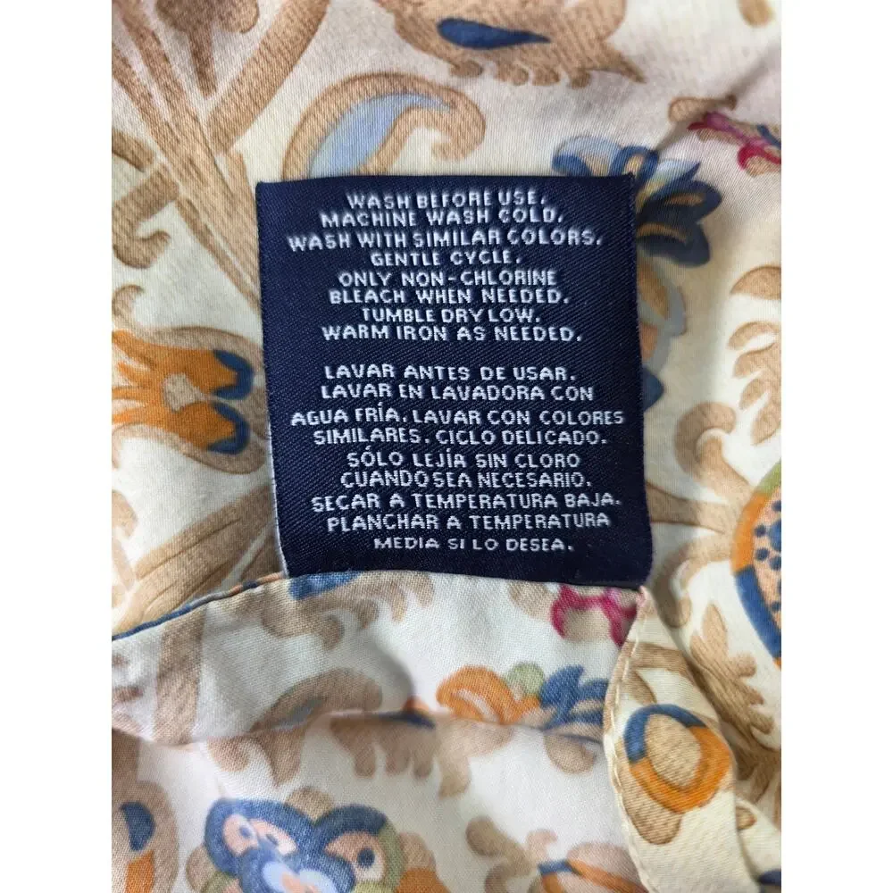 RALPH LAUREN CHAPS Tan Blue Floral Brown Border KING Pillow Sham Set of 2